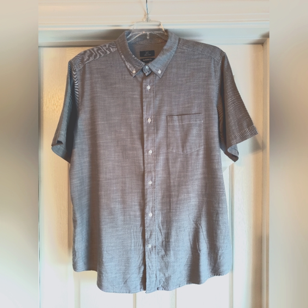 George Men's Classic Fit Grey Short Sleeve Button up shirt, Large